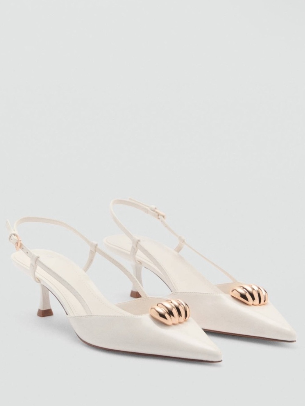 Mango MNG White Patent Slingback Gold Metal Curve Detail Heels NEW Size 39